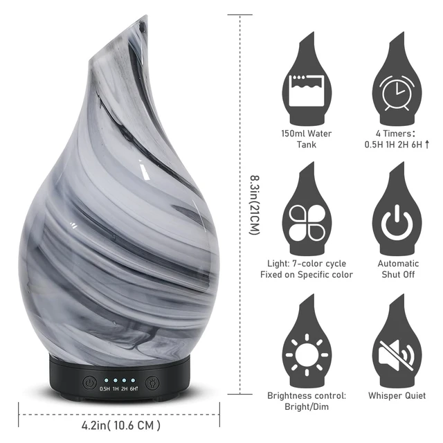 Alt view image 12 of 14 - Essential Oil Diffuser for Home Fragrance & Aromatherapy 150ml | Waterless Auto-Off, 4 Timer Setting, 7 Colors Night Light, Quiet Glass Diffuser for Bedroom,Living Room, Gifts for Women