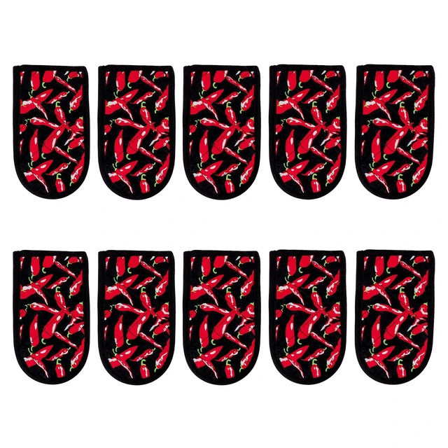 Alt view image 6 of 10 - Cast Iron Skillet Pan Pot Holder Covers Mitts Black Non-Slip Washable Sleeves for BBQ Baking Kitchen Cotton Commercial Grade (Chili, 10)