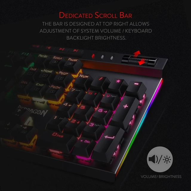 Alt view image 11 of 14 - Wired RGB Mechanical Gaming Keyboard, Macro Key & Media Wheel