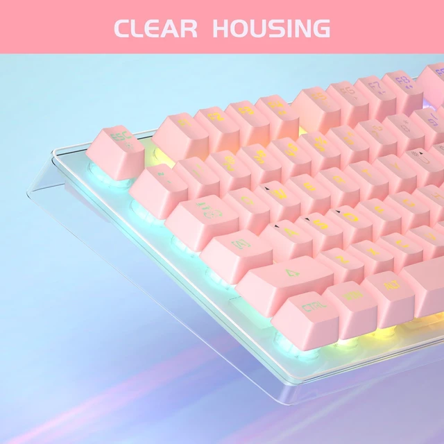 Alt view image 9 of 14 - Gaming Keyboard and Mouse Combo, K1 RGB LED Backlit Keyboard with 104 Keys Computer PC Gaming Keyboard for PC/Laptop (Pink)
