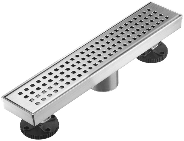Alt view image 8 of 14 - Linear Shower Floor Drain, Brushed Nickel 12 Inch 304 Stainless Steel Bathroom Drains Kit, Long Rectangular Shower Trench Drain with Square Pattern Drain Cover & Hair Catcher