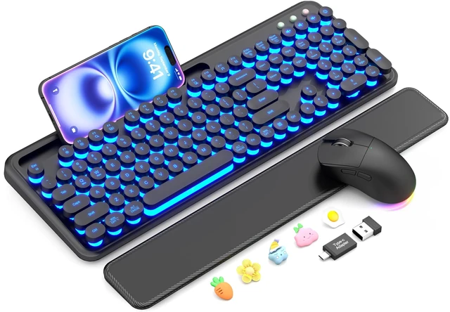 Alt view image 8 of 14 - Wireless Keyboard and Mouse, Backlit Typewriter with Magnetic Wrist Rest