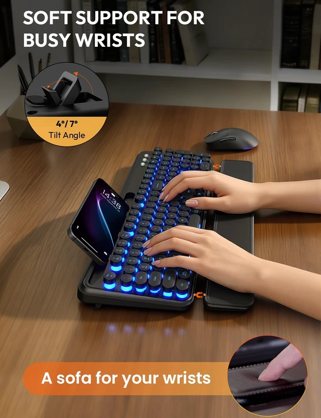 Alt view image 10 of 14 - Wireless Keyboard and Mouse, Backlit Typewriter with Magnetic Wrist Rest