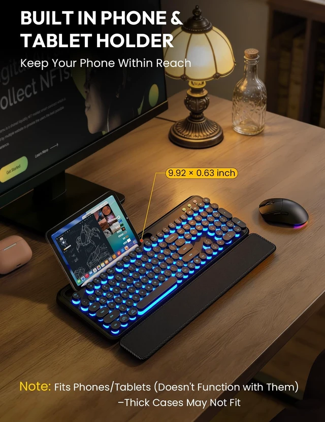 Alt view image 11 of 14 - Wireless Keyboard and Mouse, Backlit Typewriter with Magnetic Wrist Rest