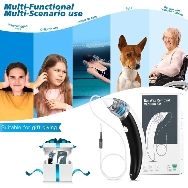 Alt view image 14 of 14 - Ear Vacuum Ear Wax Removal Kit with 5 Levels Strong Suction, Reusable Electric Ear Suction Vacuum Tool for Adults and Kids (Black)