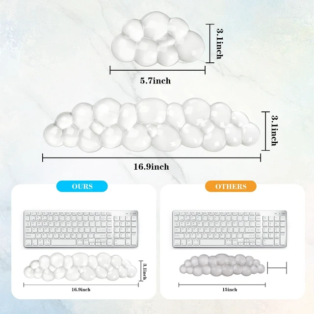 Alt view image 12 of 14 - Gel Cloud Keyboard and Mouse Wrist Rest, Cute Wrist Support and Arm Support Keyboard Rest for Keyboard and Mouse Typing Pain ReliefSuitable for Office/Computer/Laptop/GamingWhite