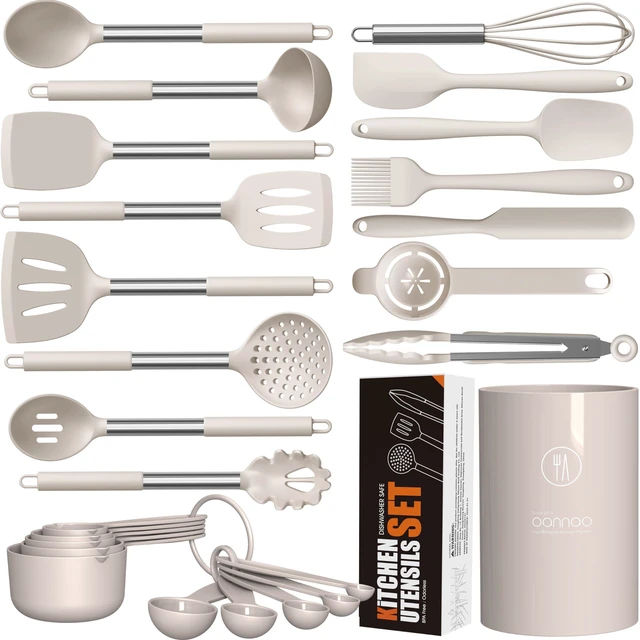Alt view image 8 of 14 - Large Silicone Cooking Utensils Set - Heat Resistant Kitchen Utensils,Turner Tongs,Spatula,Spoon,Brush,Whisk,Stainless Steel Cooking Tool for Nonstick Cookware,Dishwasher Safe