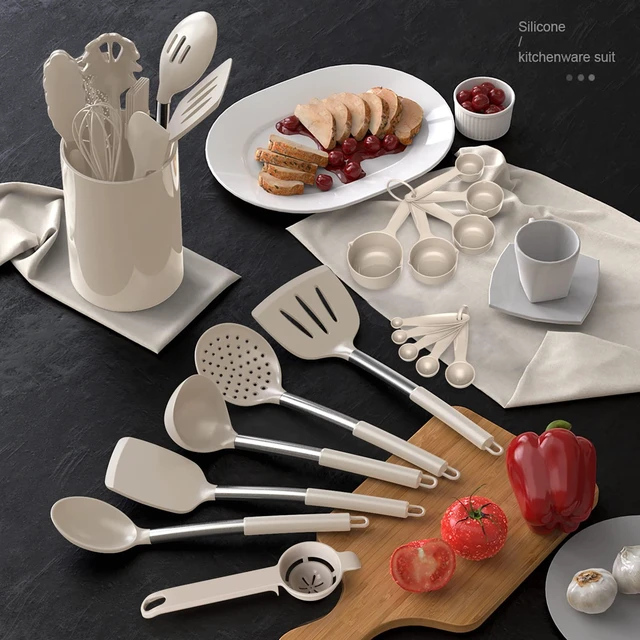 Alt view image 14 of 14 - Large Silicone Cooking Utensils Set - Heat Resistant Kitchen Utensils,Turner Tongs,Spatula,Spoon,Brush,Whisk,Stainless Steel Cooking Tool for Nonstick Cookware,Dishwasher Safe