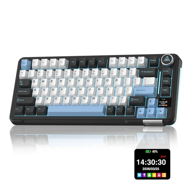 Alt view image 8 of 14 - Black Gaming Keyboard 75% Wireless Mechanical with Screen and Knob, RGB Backlit Hot Swappable Gasket Pre-lubed PBT Keycaps for PC/Mac/Win
