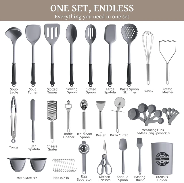Alt view image 9 of 14 - Silicone Kitchen Utensils Set, Dishwasher Safe Kitchen Cooking Utensils Set, 446°F Spatulas Silicone Heat Resistant, Non Toxic Silicone Utensils Set With Two-Tone Grip Handles, Gray