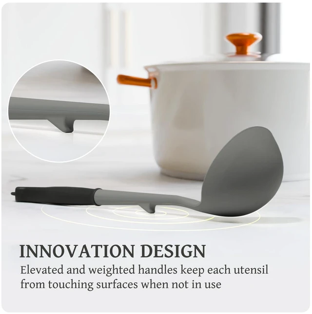Alt view image 10 of 14 - Silicone Kitchen Utensils Set, Dishwasher Safe Kitchen Cooking Utensils Set, 446°F Spatulas Silicone Heat Resistant, Non Toxic Silicone Utensils Set With Two-Tone Grip Handles, Gray