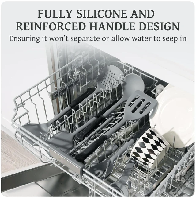 Alt view image 11 of 14 - Silicone Kitchen Utensils Set, Dishwasher Safe Kitchen Cooking Utensils Set, 446°F Spatulas Silicone Heat Resistant, Non Toxic Silicone Utensils Set With Two-Tone Grip Handles, Gray