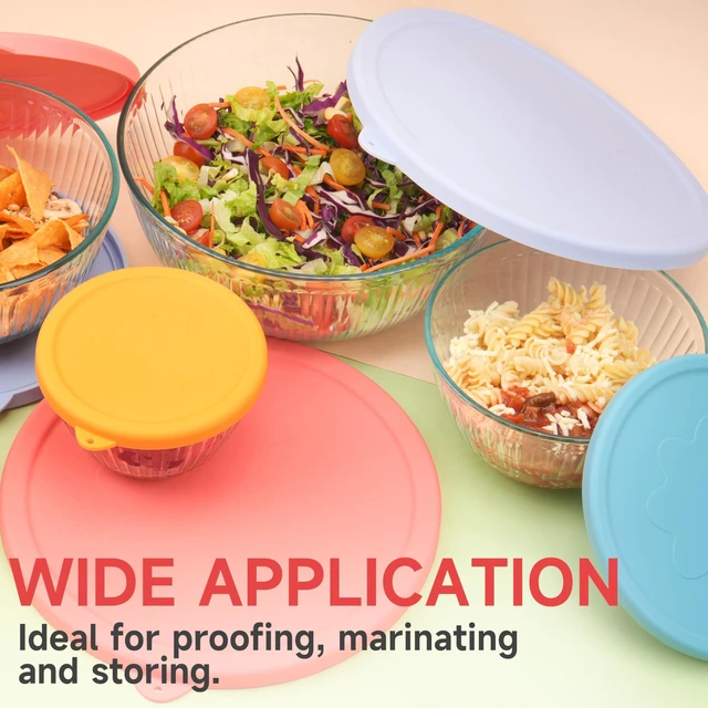 Alt view image 14 of 14 - Silicone Lids for Pyrex Sculpted Glass Mixing Bowls - Assorted Sizes Fit with 7401-S 3-cup, 7402-S 6-cup, 7403-S 10-cup, & 7404-S 4.5-Quart, Dishwasher & Microwave Safe (Lids Only)
