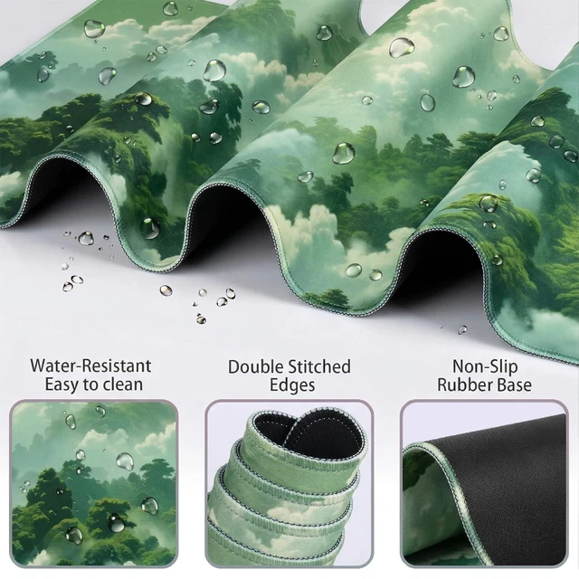 Alt view image 9 of 14 - Green Cloud Mouse Pad and Keyboard Wrist Rest 4PCS Extended Forest Mountain Aesthetic Large Desk Mat Pad Set Memory Foam Non-Slip Cute Ergonomic Gaming Mouse Pad Wrist Support for Computer Home Office
