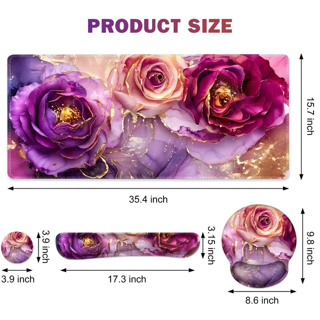 Alt view image 9 of 14 - Gaming Mouse Pad Large Desk Mat, Cute Purple Marble Rose Desk Pad Protector