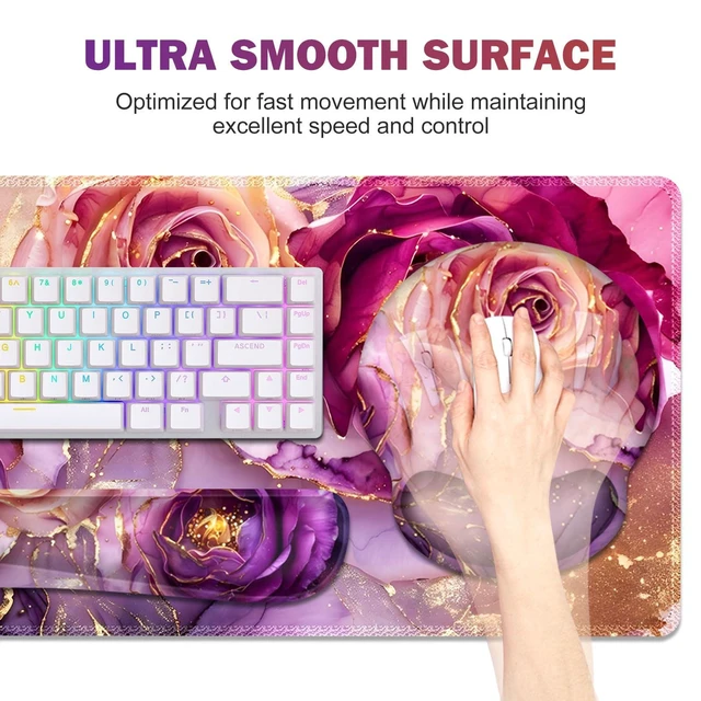 Alt view image 11 of 14 - Gaming Mouse Pad Large Desk Mat, Cute Purple Marble Rose Desk Pad Protector