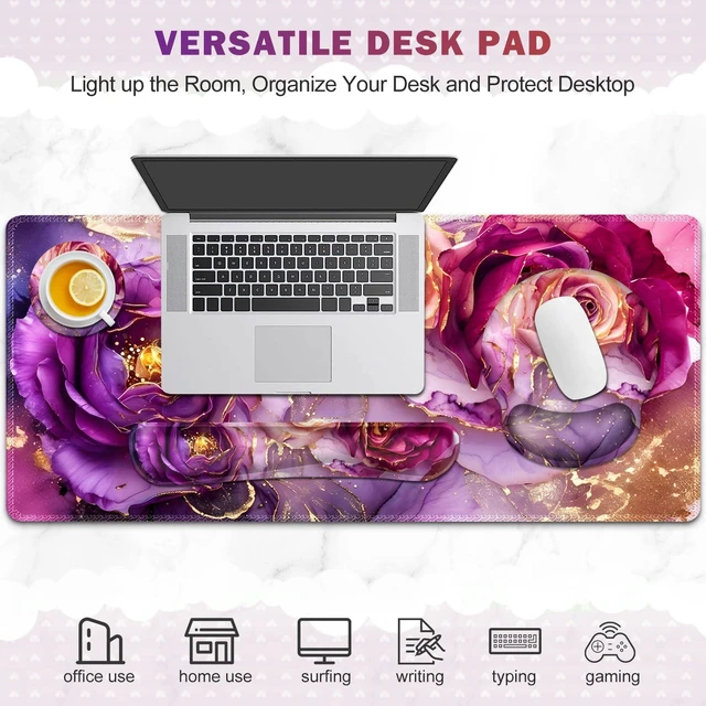 Alt view image 14 of 14 - Gaming Mouse Pad Large Desk Mat, Cute Purple Marble Rose Desk Pad Protector