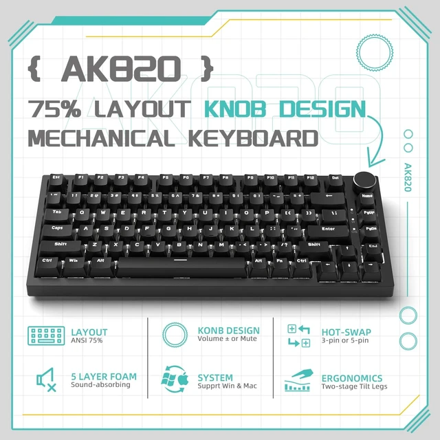 Alt view image 9 of 14 - Mechanical Gaming Keyboard 75% Wired TKL Hot Swappable-Black