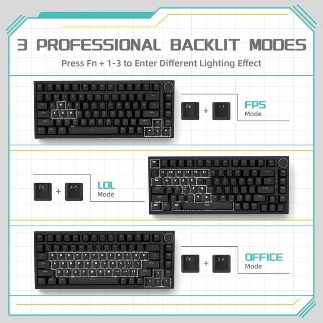 Alt view image 14 of 14 - Mechanical Gaming Keyboard 75% Wired TKL Hot Swappable-Black