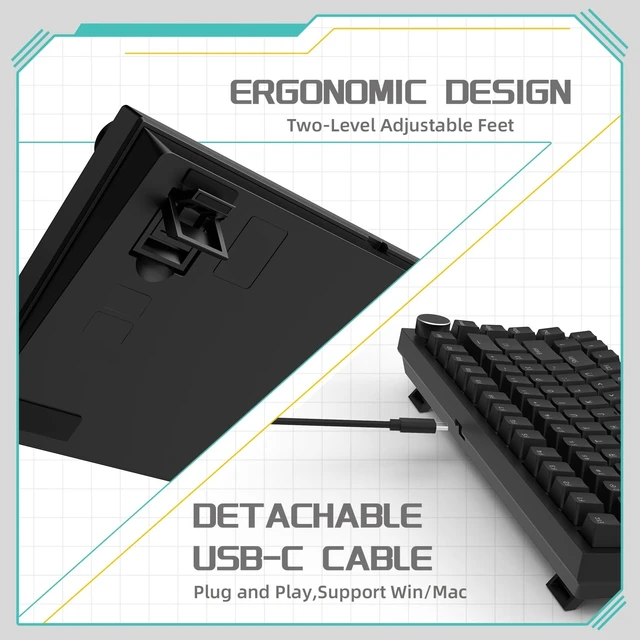 Alt view image 12 of 14 - Mechanical Gaming Keyboard 75% Wired TKL Hot Swappable-Black