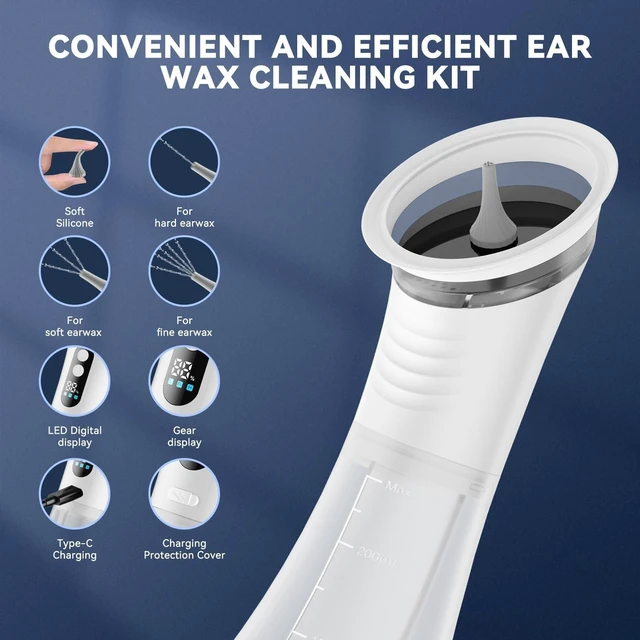 Alt view image 11 of 14 - Upgraded Electric Ear Wax Removal Kit,Wastewater Recovery System | Waterproof Electric Ear Wax Removal,Showerproof IPX5,12 Nozzles,LED Display,Three-level adjustment,Home Use,White