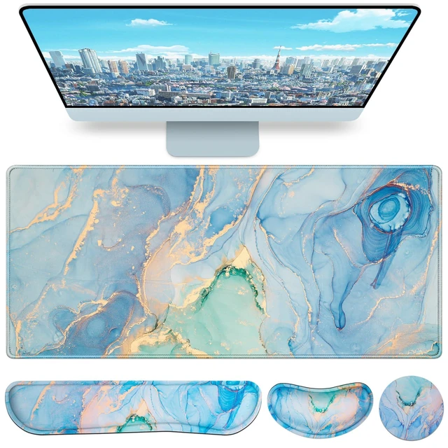 Alt view image 8 of 14 - 4 in1 Desk Mat Blue, Large Gaming Mouse Pad with Wrist Rest,