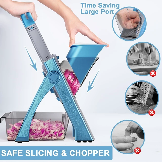 Alt view image 9 of 12 - Upgrade Safe Mandoline Slicer Plus, Vegetable Chopper, Potato Slicer, Food Slicer Onion Chopper, Fry Cutter, Veggie Salad Dicer Kitchen Chopping Artifact Gifts (Blue)