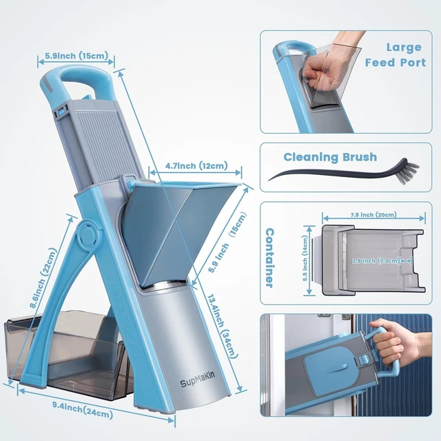 Alt view image 12 of 12 - Upgrade Safe Mandoline Slicer Plus, Vegetable Chopper, Potato Slicer, Food Slicer Onion Chopper, Fry Cutter, Veggie Salad Dicer Kitchen Chopping Artifact Gifts (Blue)