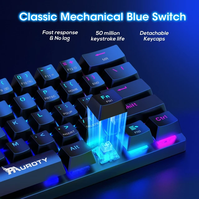 Alt view image 11 of 14 - Wireless Mechanical Gaming Keyboard, Clicky Blue Switch RGB Backlit