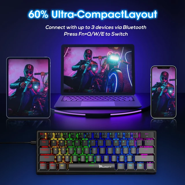 Alt view image 13 of 14 - Wireless Mechanical Gaming Keyboard, Clicky Blue Switch RGB Backlit
