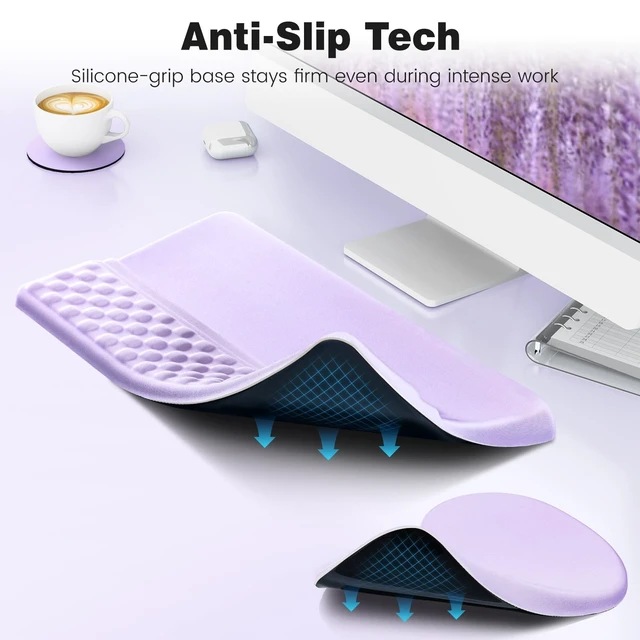 Alt view image 11 of 12 - Ergonomic Mouse Pad and Keyboard Stand Wrist Rest Set, Memory Foam Comfort, Pain Relief for Typing, Office Desk Accessories, Purple