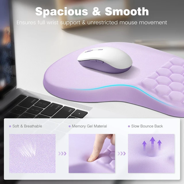 Alt view image 9 of 12 - Ergonomic Mouse Pad and Keyboard Stand Wrist Rest Set, Memory Foam Comfort, Pain Relief for Typing, Office Desk Accessories, Purple