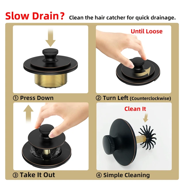 Alt view image 9 of 14 - Oil Rubbed Bronze Bathtub Drain, Hair Catcher and 2-Hole Overflow Faceplate, 11.5/16 UNC, Lift and Turn Bathtub Drain Replacement, Tub Drain Stopper