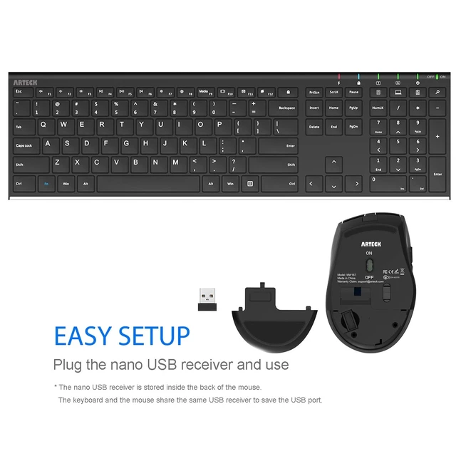 Alt view image 11 of 14 - 2.4G Wireless Keyboard and Mouse Combo Stainless Full Size Keyboard and Ergonomic Mouse with Side Buttons for Computer Desktop PC Laptop and Windows 11/10/8/7 Build in Rechargeable Battery