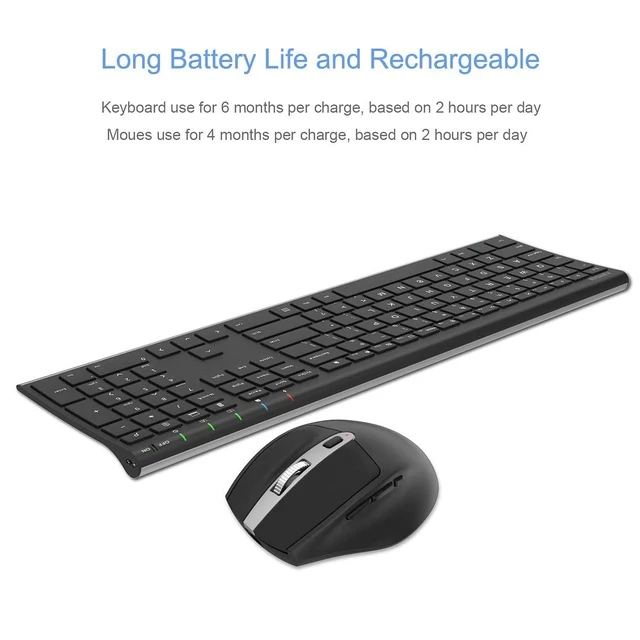 Alt view image 12 of 14 - 2.4G Wireless Keyboard and Mouse Combo Stainless Full Size Keyboard and Ergonomic Mouse with Side Buttons for Computer Desktop PC Laptop and Windows 11/10/8/7 Build in Rechargeable Battery