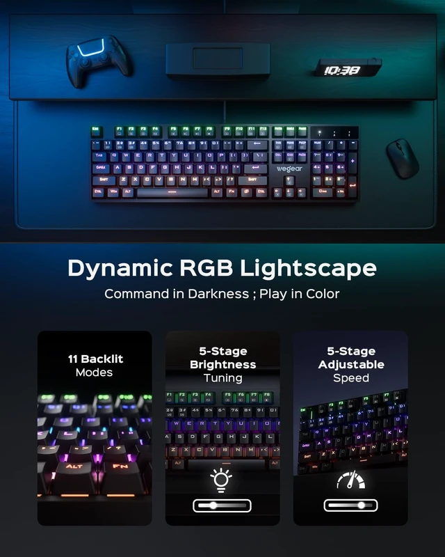 Alt view image 10 of 14 - Wired Mechanical Gaming Keyboard with Clicky Switch,104-Key, Black