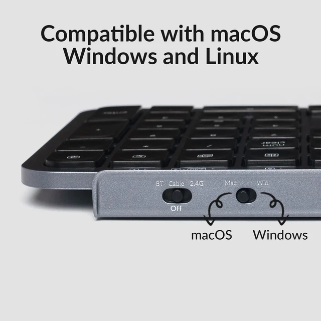 Alt view image 13 of 14 - Thin Wireless Keyboard, Full-Size ZMK with Numeric Keypad Quiet Typing, 2.4 GHz/Bluetooth 5.2/Wired Connection Long Battery Life, Compatible with Mac Windows Linux - Space Gray