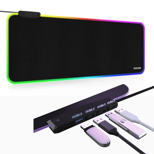 Alt view image 8 of 14 - RGB Large Gaming Mouse Pad with 4Port USB Hub and 13Lighting Modes, Computer Keyboard Mouse Pad, Oversize Anti-Slip Rubber Base Mouse Mat for Computer PC Games (31.5 x 11.81 in Black,0.15in Thick)
