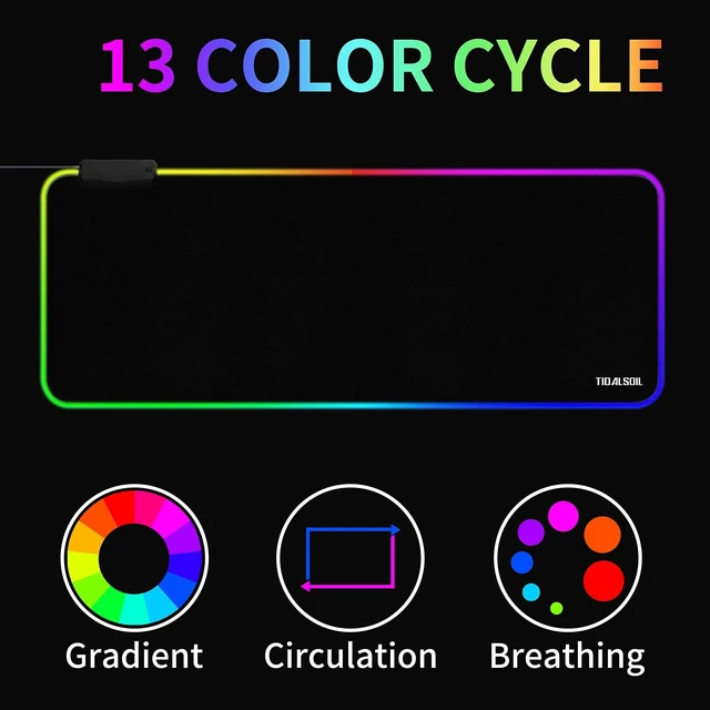 Alt view image 9 of 14 - RGB Large Gaming Mouse Pad with 4Port USB Hub and 13Lighting Modes, Computer Keyboard Mouse Pad, Oversize Anti-Slip Rubber Base Mouse Mat for Computer PC Games (31.5 x 11.81 in Black,0.15in Thick)