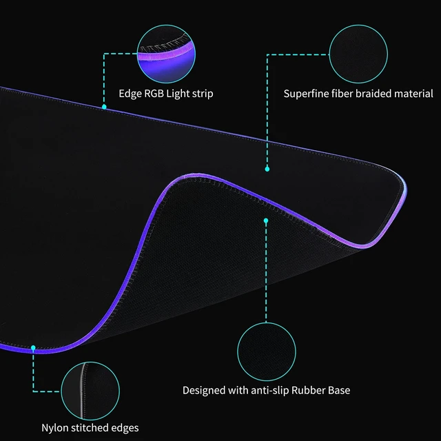 Alt view image 12 of 14 - RGB Large Gaming Mouse Pad with 4Port USB Hub and 13Lighting Modes, Computer Keyboard Mouse Pad, Oversize Anti-Slip Rubber Base Mouse Mat for Computer PC Games (31.5 x 11.81 in Black,0.15in Thick)