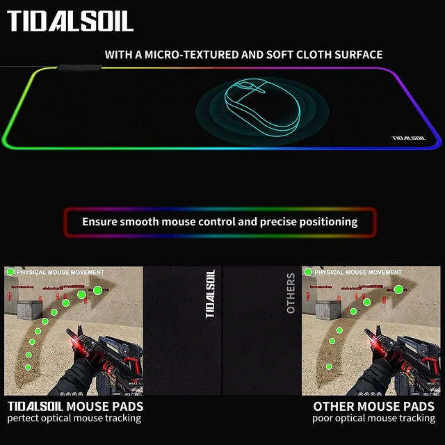 Alt view image 11 of 14 - RGB Large Gaming Mouse Pad with 4Port USB Hub and 13Lighting Modes, Computer Keyboard Mouse Pad, Oversize Anti-Slip Rubber Base Mouse Mat for Computer PC Games (31.5 x 11.81 in Black,0.15in Thick)