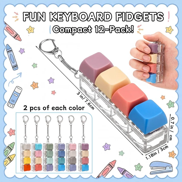 Alt view image 9 of 14 - Keyboard Fidget Toys, Stress Relief Fidget Clicker Keychain 4-in-1 Keyboard Decompression Button Clicker Toys Goodies Bag Stuffers for Adult to Relieve Stress Party Favors Birthday Gifts