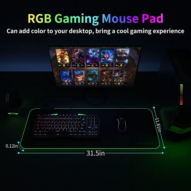 Alt view image 13 of 14 - RGB Large Gaming Mouse Pad with 4Port USB Hub and 13Lighting Modes, Computer Keyboard Mouse Pad, Oversize Anti-Slip Rubber Base Mouse Mat for Computer PC Games (31.5 x 11.81 in Black,0.15in Thick)