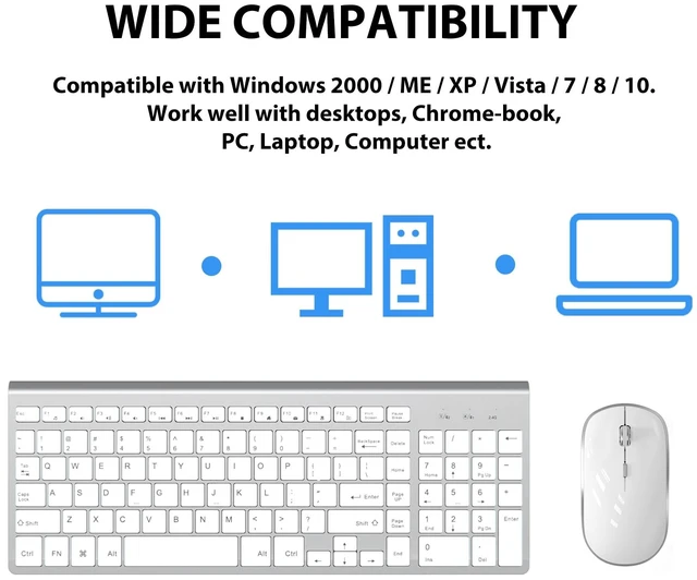 Alt view image 13 of 14 - Wireless Keyboard Mouse, 2.4G Compact and Ultra Slim Wireless Keyboard and Mouse for Windows, Computer, Desktop, PC, Laptop-Sliver