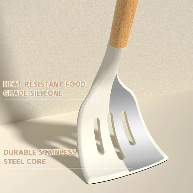 Alt view image 13 of 14 - Kitchen Cooking Utensils Set, 33 pcs Non-stick Silicone Cooking Kitchen Utensils Spatula Set with Holder, Wooden Handle Silicone Kitchen Gadgets Utensil Set (Cream White)