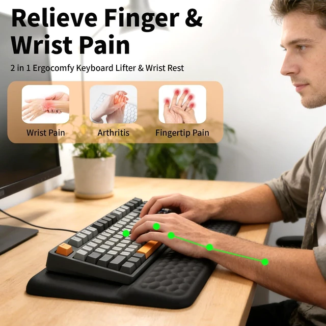 Alt view image 9 of 14 - Keyboard Wrist Rest Stand Pad, Soft Memory Foam Ergonomic Computer Wrist Support, Keyboard Riser Hand Rest Cushion Holder Gaming Typing Coding Desk Accessories for Home Office SchoolBlack