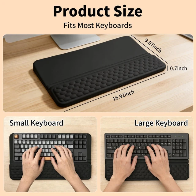 Alt view image 12 of 14 - Keyboard Wrist Rest Stand Pad, Soft Memory Foam Ergonomic Computer Wrist Support, Keyboard Riser Hand Rest Cushion Holder Gaming Typing Coding Desk Accessories for Home Office SchoolBlack