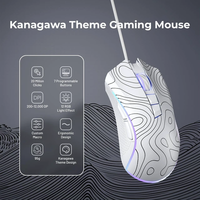 Alt view image 8 of 12 - Wired Gaming Mouse, 12000 DPI RGB Gaming Mouse with 12 Backlit Modes & 7 Macro Buttons, PC Gaming Mice Support DIY Keybinding, Mouse Gamer Computer Mouse for Laptop PC Mac Windows,Topographic