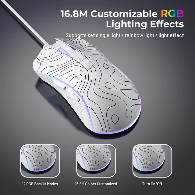 Alt view image 11 of 12 - Wired Gaming Mouse, 12000 DPI RGB Gaming Mouse with 12 Backlit Modes & 7 Macro Buttons, PC Gaming Mice Support DIY Keybinding, Mouse Gamer Computer Mouse for Laptop PC Mac Windows,Topographic