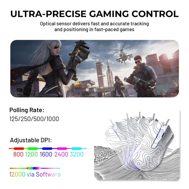 Alt view image 9 of 12 - Wired Gaming Mouse, 12000 DPI RGB Gaming Mouse with 12 Backlit Modes & 7 Macro Buttons, PC Gaming Mice Support DIY Keybinding, Mouse Gamer Computer Mouse for Laptop PC Mac Windows,Topographic